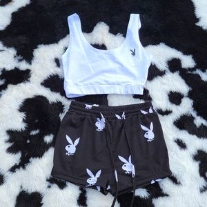 New. Never worn. Playboy black and white logo lounge short set size S/M